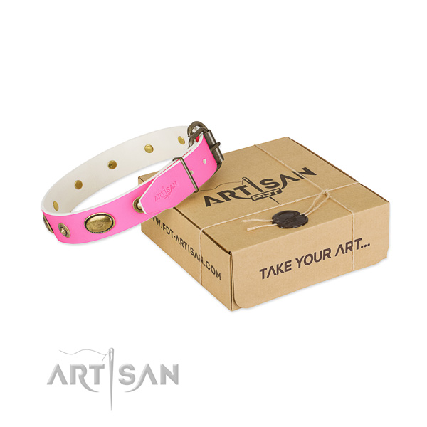 Easy adjustable natural leather collar for your beautiful four-legged friend