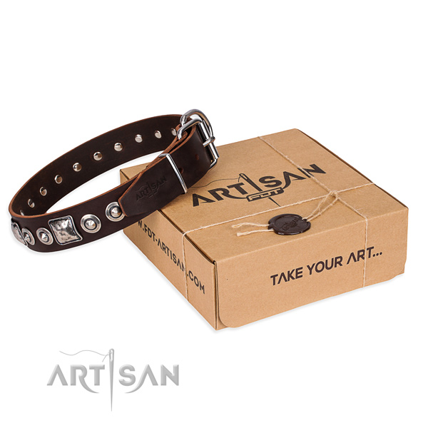 Full grain leather dog collar made of best quality material with durable hardware