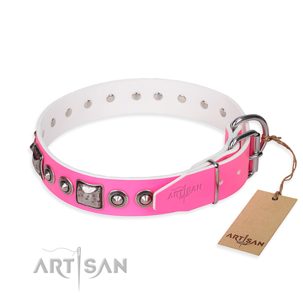 Strong full grain leather dog collar handcrafted for easy wearing