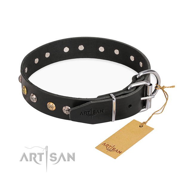 Flexible genuine leather dog collar made for handy use