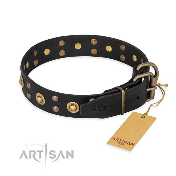 Rust resistant D-ring on leather collar for your stylish doggie