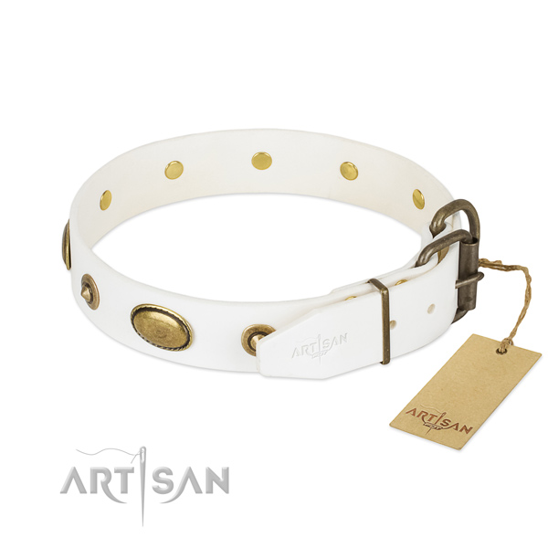 Rust resistant D-ring on full grain natural leather dog collar for your doggie