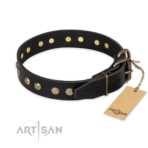 Corrosion resistant D-ring on natural genuine leather collar for your attractive four-legged friend