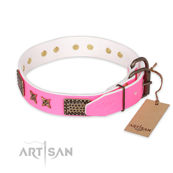 Corrosion resistant buckle on full grain natural leather collar for your lovely doggie