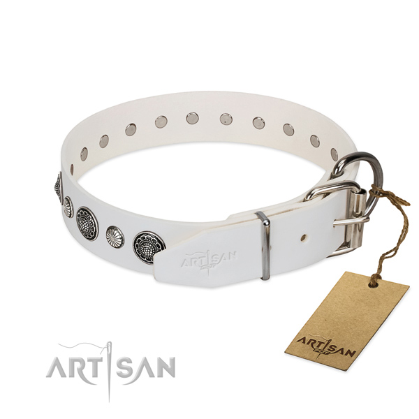 Top rate Full grain natural leather dog collar with rust-proof D-ring