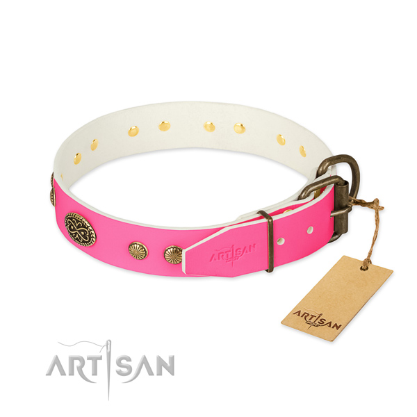 Corrosion resistant hardware on full grain natural leather dog collar for your pet