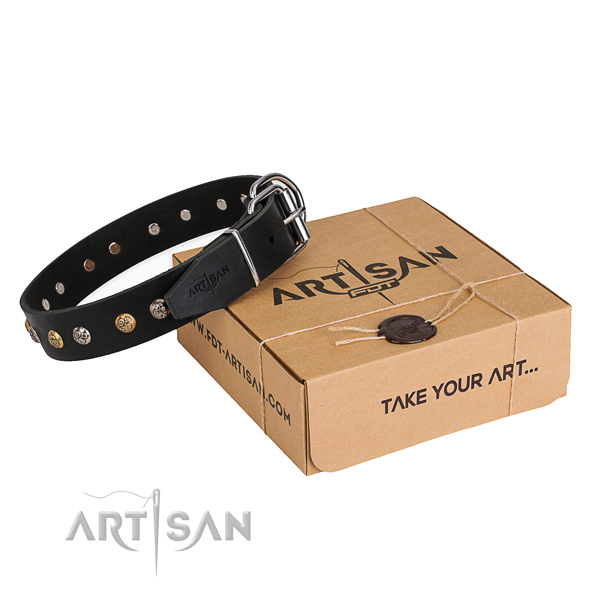 Best quality natural genuine leather dog collar handmade for stylish walking