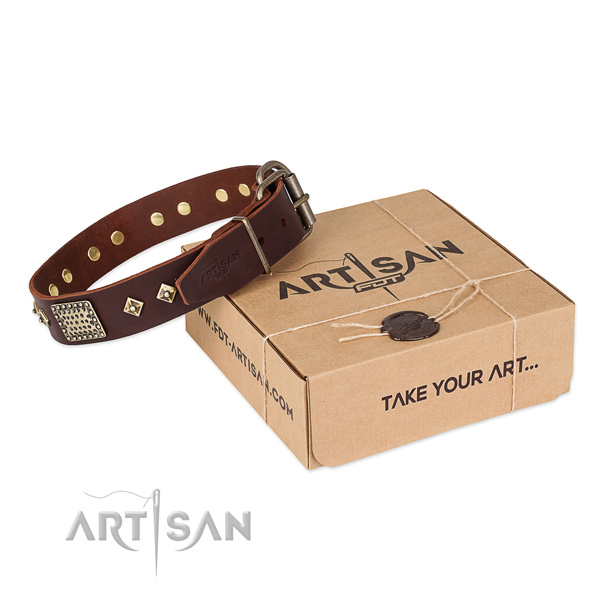 Easy wearing genuine leather collar for your impressive dog