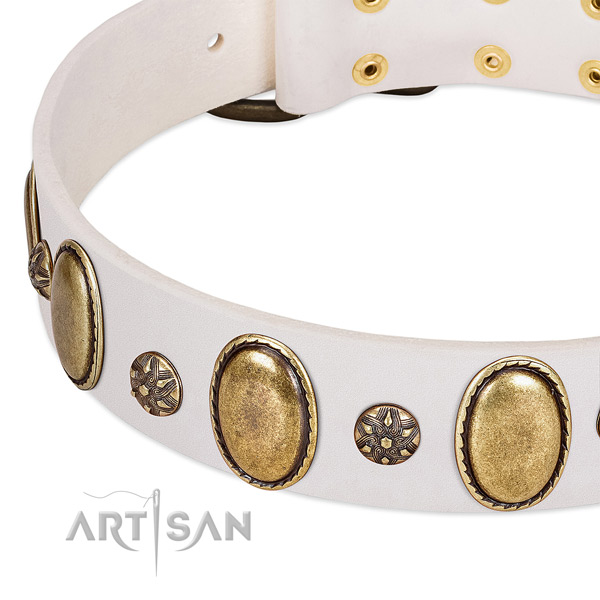 Comfortable wearing soft genuine leather dog collar