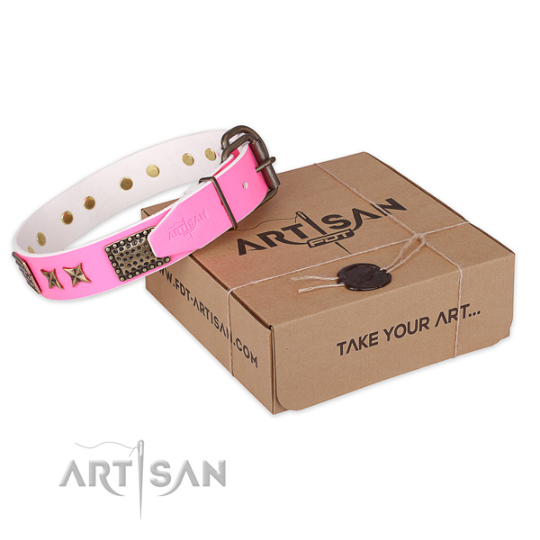 Rust resistant buckle on genuine leather collar for your handsome canine