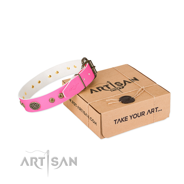 Durable decorations on full grain genuine leather dog collar for your four-legged friend