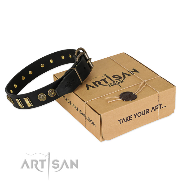 Rust resistant buckle on full grain genuine leather dog collar for your pet