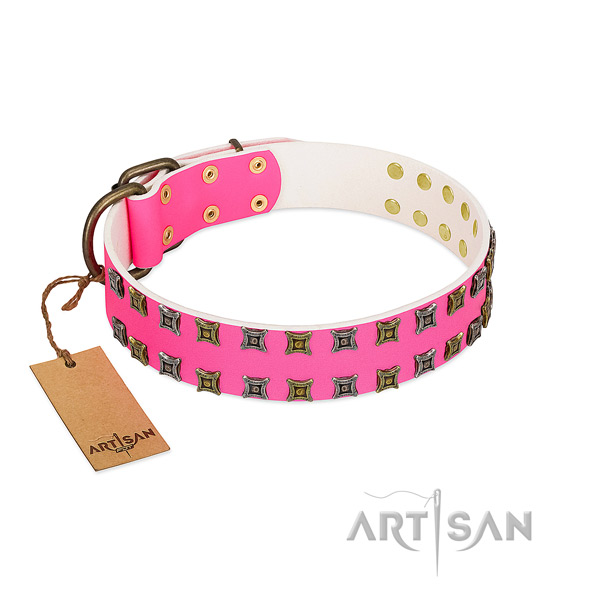 Genuine leather collar with amazing adornments for your dog