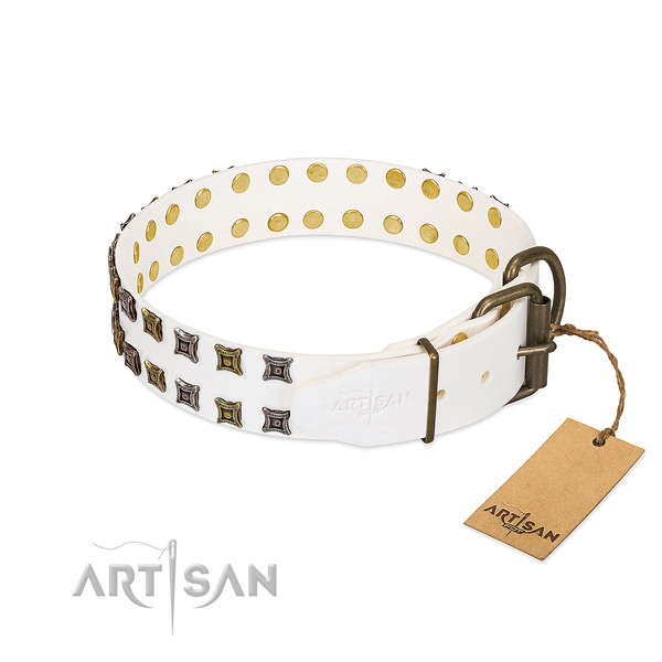 Top notch full grain genuine leather dog collar handcrafted for your four-legged friend