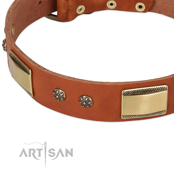 Rust resistant decorations on full grain genuine leather dog collar for your four-legged friend