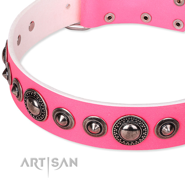 Easy wearing adorned dog collar of best quality full grain genuine leather