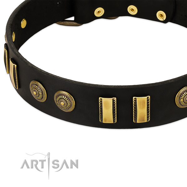Corrosion resistant hardware on leather dog collar for your doggie