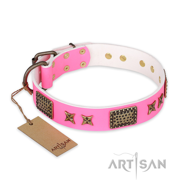 Perfect fit full grain genuine leather dog collar with corrosion proof hardware