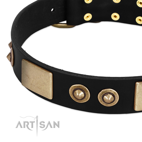 Strong traditional buckle on genuine leather dog collar for your doggie