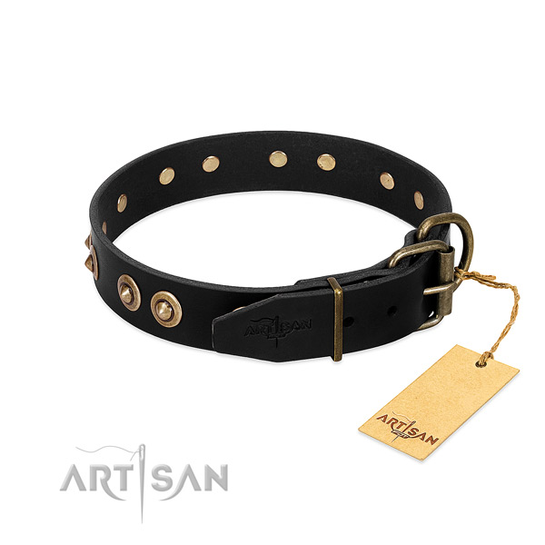 Corrosion resistant buckle on genuine leather dog collar for your pet