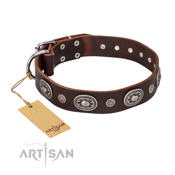 Soft genuine leather collar handcrafted for your doggie