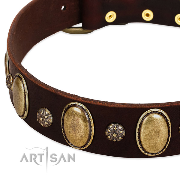 Daily use soft natural genuine leather dog collar