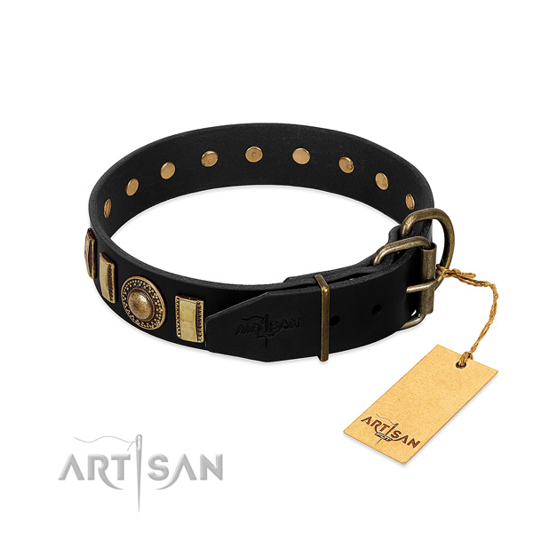 High quality full grain genuine leather dog collar with embellishments