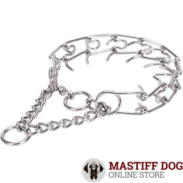 Reliable stainless steel dog prong collar with corrosion proof removable prongs
