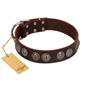 "Treasure Hunter" FDT Artisan Brown Leather Mastiff Collar with Old-Bronze-like and Silvery Medallions