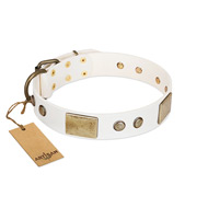 "Pure Elegance " FDT Artisan White Decorated Leather Mastiff Collar - 1 1/2 inch (40 mm) wide  "Pure Elegance " FDT Artisan White Decorated Leather Mastiff Collar - 1 1/2 inch (40 mm) wide