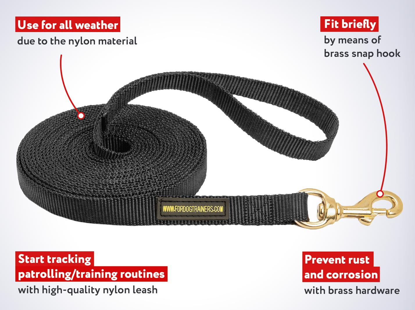 Tracking Nylon Long Line (long leash) for Mastiff : Mastiff Breed:  Harnesses, Muzzles, Collars, Leashes, Bite Tugs and Toys